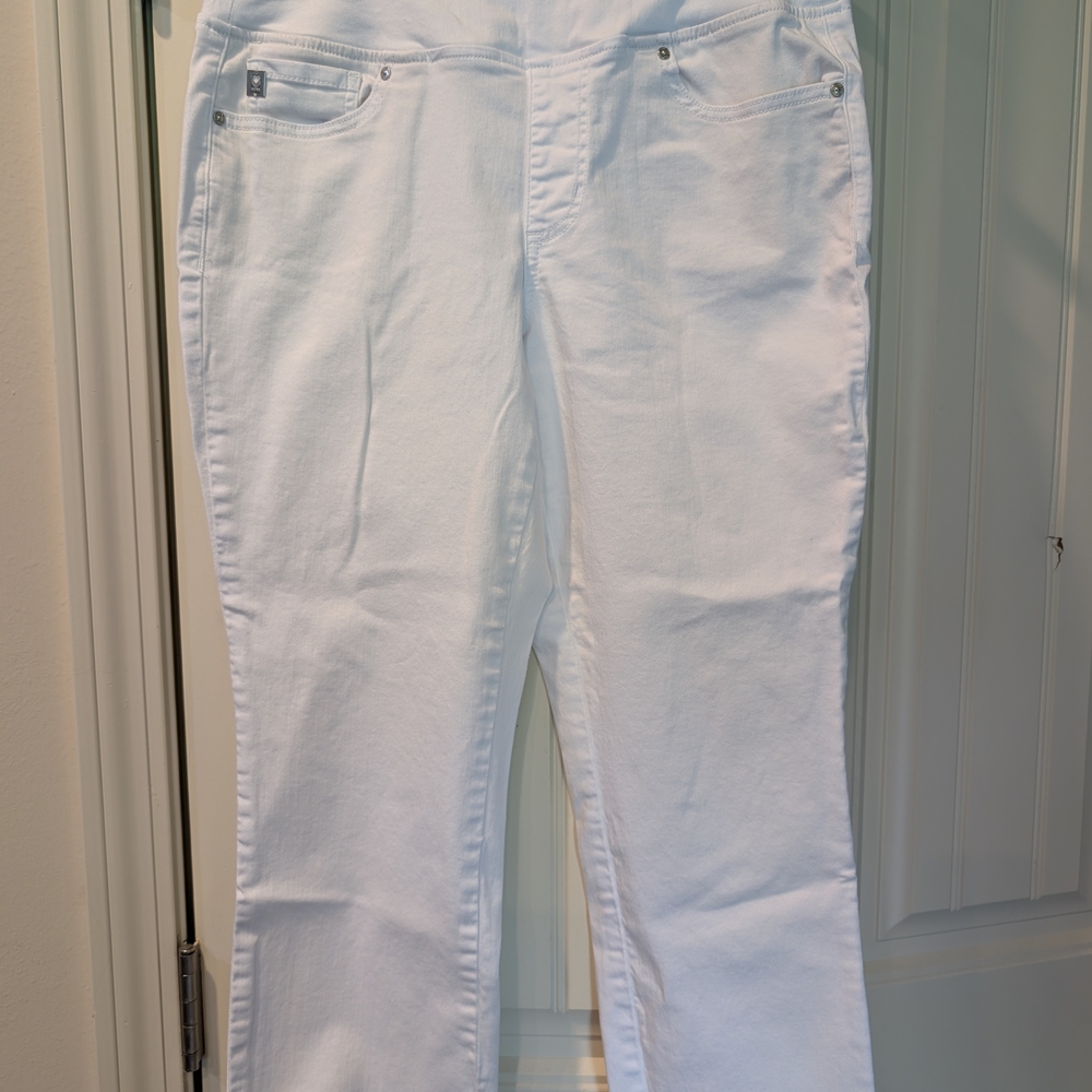 Belle by Kim Gravel White TripleLuxe Straight-Leg Cropped Jeans Size 10